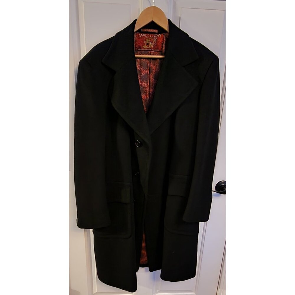 Rajura Cashmere Witty Brothers Overcoat Mens Size 42 44 Black Long Coat Vintage - Picture 3 of 9